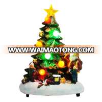 Wholesale Holiday tabletop decor Custom Led resin Xmas tree Christmas decoration with Santa and kids