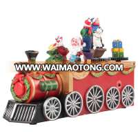 Melody Natale tabletop home decor animated scene mini resin Santa Gift train Led musical Christmas decoration