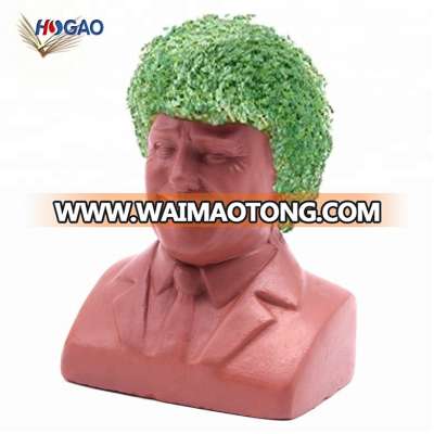 Handmade new product ideas 2018 home garden modern decorative funny red pottery Donald Trump chia pet